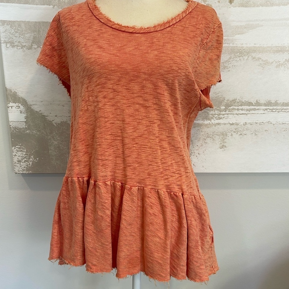 Altar’d State Orange Peplum Short Sleeve Top